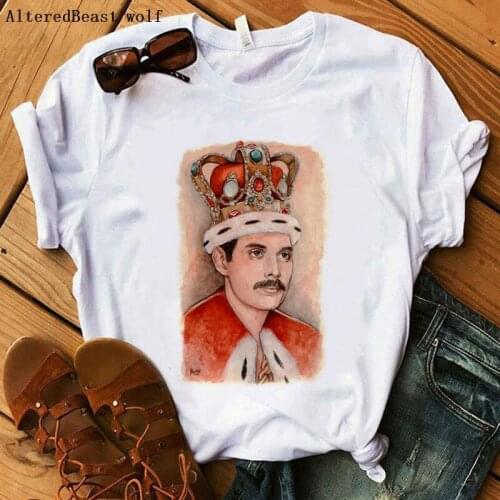 Queen Freddie Mercury Music Printed vogue T-shirt Casual Women Short Sleeve female o neck T Shirt Hip Hop Tees Tops Streetwear