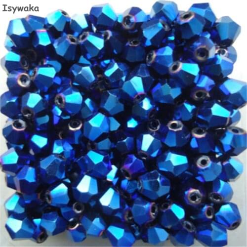 Isywaka Sale Hot Blue 100pcs 4mm Bicone Austria Crystal Beads charm Glass Beads Loose Spacer Bead for DIY Jewelry Making