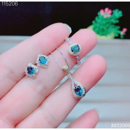 KJJEAXCMY fine jewelry 925 sterling silver inlaid natural blue topaz earrings ring pendant noble girl suit support test