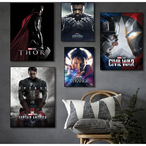 Marvel Movie Avengers Super Hero Captain America Iron Man Thor Canvas Print Painting Wall Art Posters Living Room Decor Cuadros