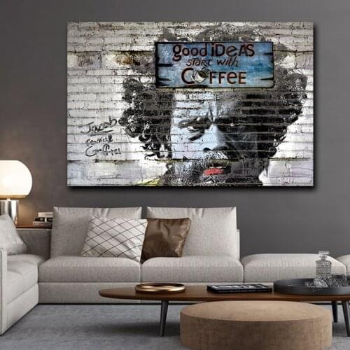 Good Ideas Start With Coffee Cuadros Canvas Painting Posters and Prints Graffiti Street Pop Art Wall Picture for Living Room