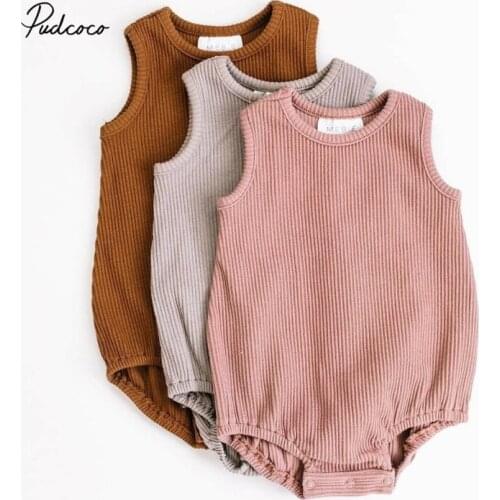 Newborn Baby Boy Girl Knit Solid Ribbed Bodysuit Jumpsuit Cotton Outfits Sleeveless Sunsuit 0-24M Children Summer Clothing