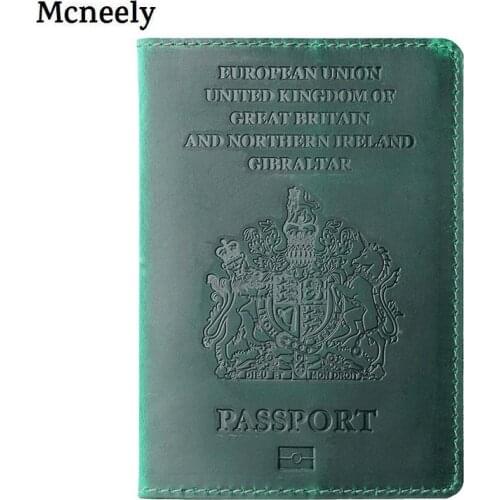 UK Crazy Horse Leather Passport Cover for United Kingdom Britain Business Credit Card Holder Passport Case Unisex Travel Wallet