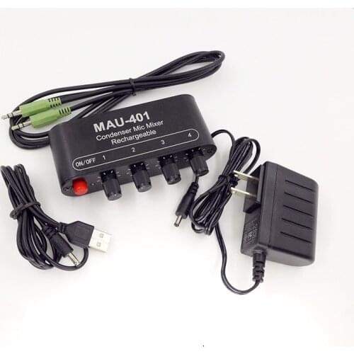 MAU-401 Stereo Audio 4 Input 1 output Microphone condenser Mic Mixer extender Board Sound DIY Headphones Amplifier