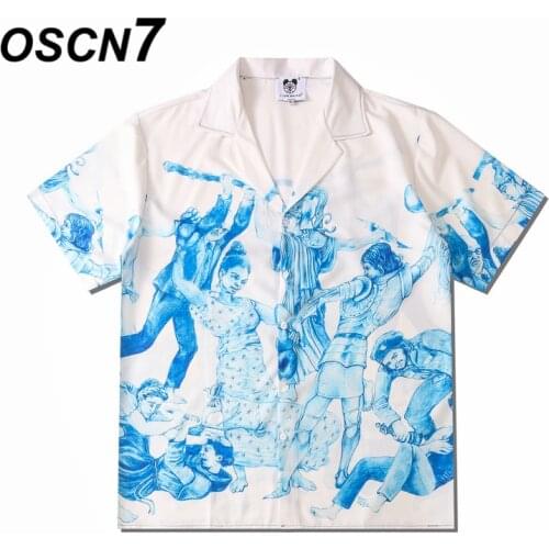 OSCN7 Casual Street Printed Short Sleeve Shirt Men 2021 Hawaii Beach Oversize Women Fashion Harujuku Shirts for Men CM09