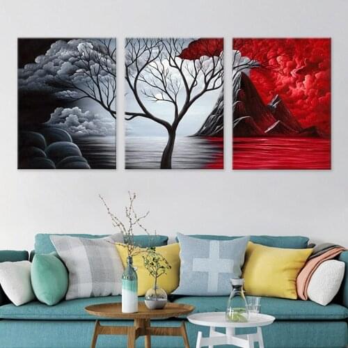 3 pcs 5D Diy Round/Square Diamond Painting Red Tree Lake leaves Diamond Mosaic Embroidery Cross Stitch Triptych Home Art FH199