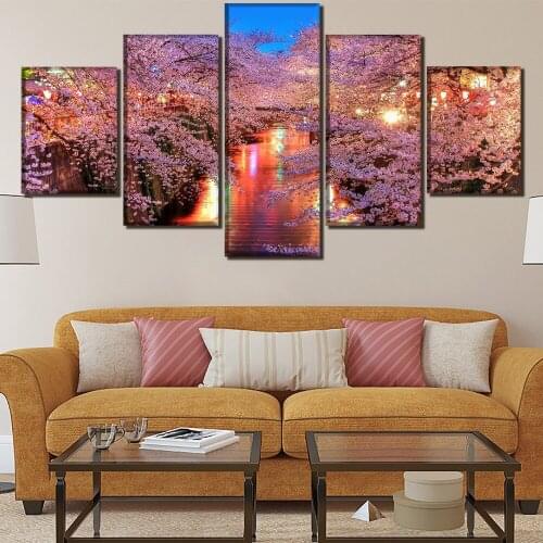 Full drill 5 piece diamond painting scenery Round/square Rhinestone Embroidery,Cross Stitch,Mosaic diamond pictures Sakura trees
