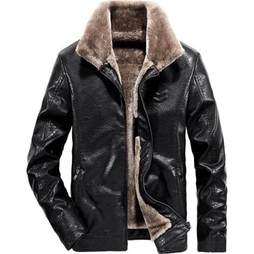 NEW 2019 Faux Fur Business Leisure Men Leather Jacket Zipper fleece Mens Warm Jacket coat Thick Outerwear