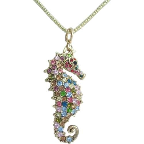 Charming Animal Seahorse Necklace Pendant Multicolor Rhinestone Crystal NL02254C4