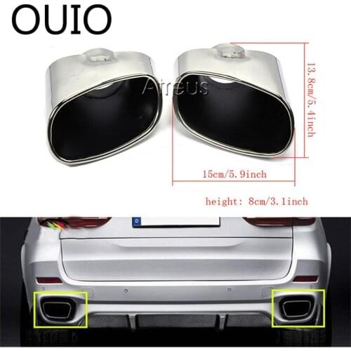 OUIO 2pc Chrome Car Exhaust Dual Tail Pipe Muffler Tip Stainless Steel Tailpipe Cover For BMW X5 E70 E53 Accessories 2000-2016