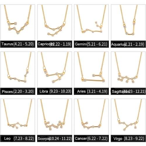 Chic Geometry Necklaces & Pendants Women Men Gold Silver Metal Necklaces Charm Twelve constellations Pendants Party bijoux femme