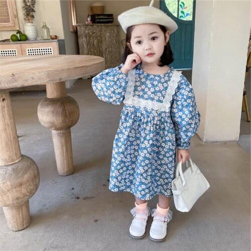 Lovely Children Spring Summer Floral Dress Baby Girls Dresses Trendy Kids Long Sleeve Ruffle Special Occasion High Quality