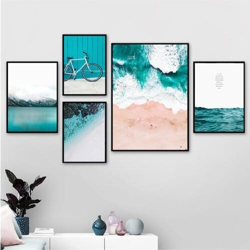Ocean Waves Blue Sea Beach Wall Poster Sea Beach Landscape Canvas Print Nordic Painting Scandinavian Art Room Decoration Picture