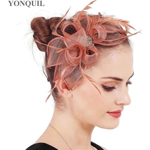 Sinamay Women Wedding Headwear Bride Fascinators Hats Headband New Fashion Marriage Hair Accessory With Fancy Feather Hair Clip