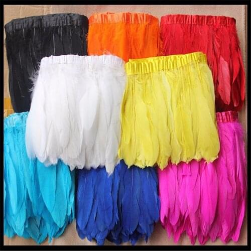 Multi Color Goose feather trims 10 meters/lot Dyed geese feather ribbons /15-17nch Duck feather fringes Free shipping