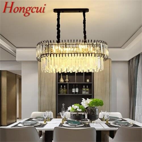Hongcui Luxury Chandelier Fixtures Modern Oval Crystal Pendant Lamp Light Home LED for Dining Room Decoration