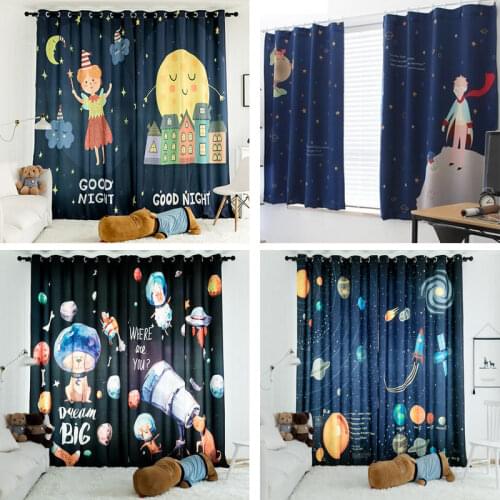 Custom Made Kids Children Room Window Curtain Cover Dressing Flat Window French Bay Window Sky Moon Universe Nordic Blue
