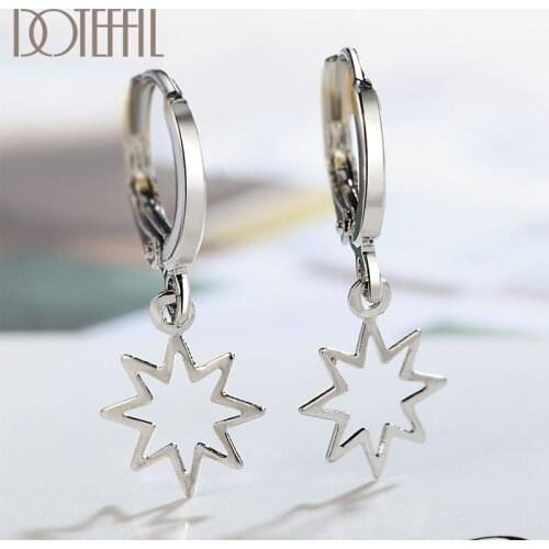DOTEFFIL 925 Sterling Silver Star Drop Earrings Charm Women Jewelry Fashion Wedding Engagement Party Gift