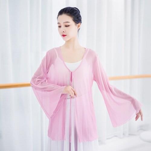 Classical dance Shawl outer gauze Trumpet sleeves costume chiffon tulle teacher Dance Tops