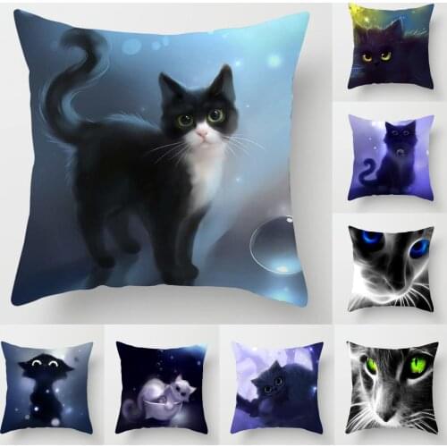 Hot Cute Cat Print Blue Cushion Covers Modern Fashion Polyester Pillows Cover Decorative Sofa Couch Seats 18" Throw Pillows Case
