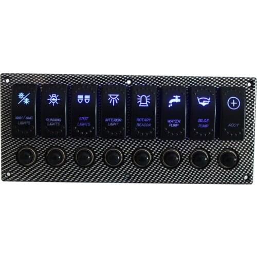 Blue Led 8Gang Car Boat Cavaran Marine ARB Carling Nava Rocker Switch ( Optional ) Panel + Switch Cap Removal Tool