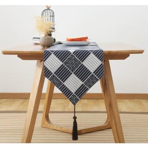 Japanese style cotton and hemp table flag Lattice tea Zen table towels Japanese Bed Flag Retro Table Cloth Shoe Cabinet Cover