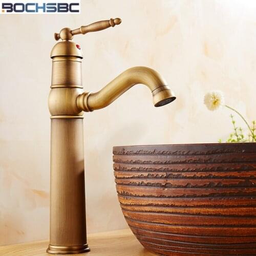 BOCHSBC Single Handle Retro Mixer Tap New Arrival Tall Bathroom Tap Bath Faucets Tap Toilet Antique Bronze Basin Faucets