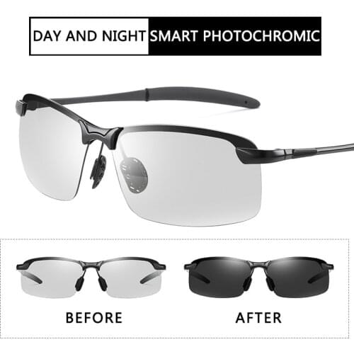 Polarized Photochromic Sunglasses Men Driving Rectangle Chameleon Change Color Sun Glasses Day Night Vision Anti Glare Goggles