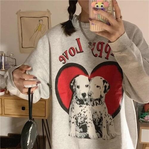 Street Korean sweet cartoon printed sweater women round neck loose warm long-sleeved top Y2K clothes album clothes vintage size