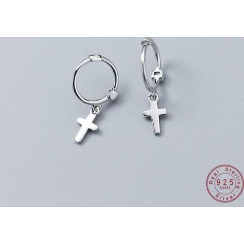 WANTME Fashion Genuine 100% 925 Sterling Silver Jewelry Cross Vintage Stud Earrings for Women Girls Teen Gift Drop Shipping