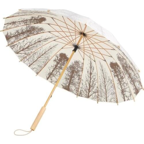 16-bone Long Handle Parasol Retro Art Wooden Handle Umbrella Chinese Style Sunny Rain Dual-purpose Umbrella