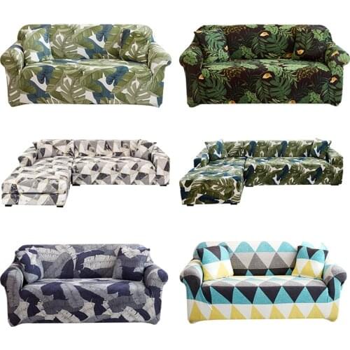 1/2/3/4 Seater Tropical Leaves Print Elastic Sofa Cover for Living Room Modern Sectional Corner Slipcover All-Inclusive Stretch