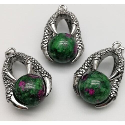 Natural Stone Beads 16mm Round epidote ball Dragon Claw Wrap Pendants for Necklace Reiki Ball Gothic Jewelry 12pcs