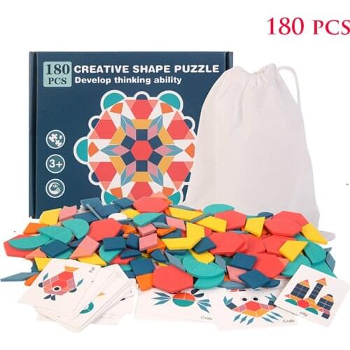 180pcs Jigsaw Puzzle Tangram Childrens 3D Baby Wooden Building Blocks Montessori Educational Toys Children Learning Wood Toy