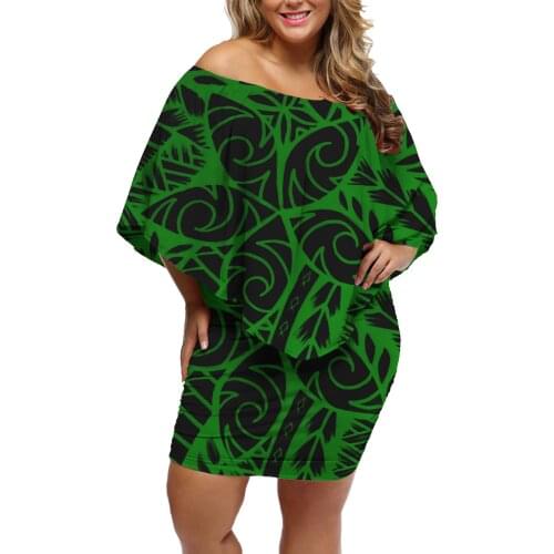 2021 Summer off Shoulder Women Dress Fashion Casual Plus size Dress Custom Polynesian tribal Print Mini Tight wrap Dress