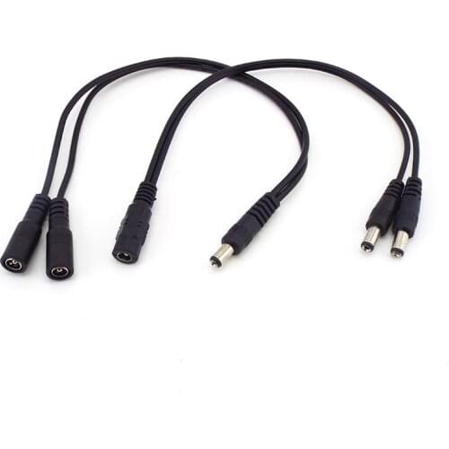 5.5mm*2.1mm 1 Female to 2 Male Connector Male to Female Plug DC Power Splitter Cable CCTV LED Strip Light Power Supply Adapter