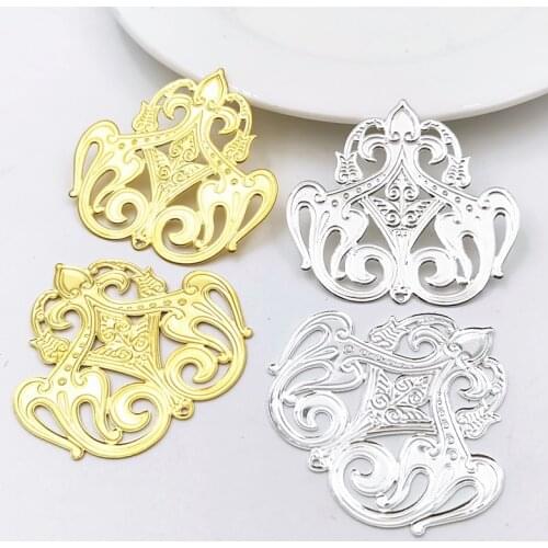 SIXTY TOWFISH 10 Pieces DIY Jewelry Accessories 47*48mm Brass Filigree Flower Slice Charms Beads Spacers Base Settings Findings