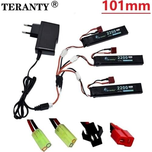 Upgrade 35C Max 50C 2S 2200mAh 7.4V Water gun Lipo Battery + Charger Mini Airsoft gun RC Quadcopters Cars Boats Toys Guns #101mm