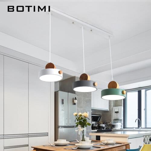 BOTIMI Nordic LED Pendant Lights With Metal Lampshade For Dining Room 220V Cord Hanging Lamp Restaurant Lighting Fixture