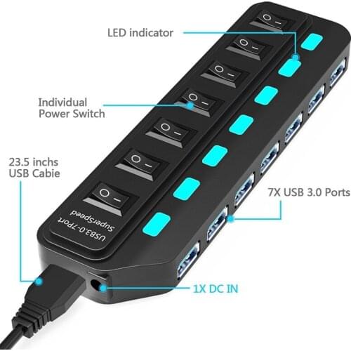 Fast Charging USB Hub 3.0 Splitter 4/7 Port Multi USB 3.0 Data Hub Equipped On/off Switch And Light For Laptops PC Accessories