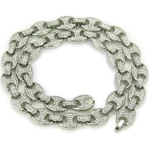 2021 Iced Out Paved Rhinestones 1Set 13MM Gold Silver Full Miami Curb Cuban Chain CZ Bling Rapper Necklaces For Men Hip Hop Jewe