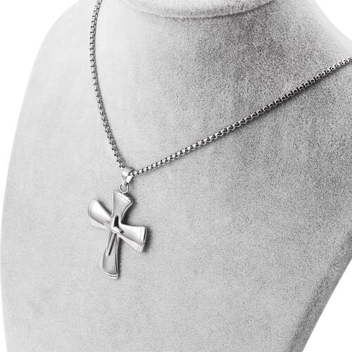 Fashion Stainless Steel Square Pearl Chain Necklace Accesories for Men Women Silver Color Cross Pendant Necklaces Jewelry Gifts