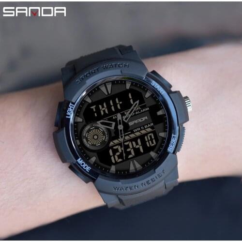 SANDA Mens Sport Watches Multifunctional Chronograph Waterproof Wristwatch LED Digital Military Quartz Clock Relogio Masculino