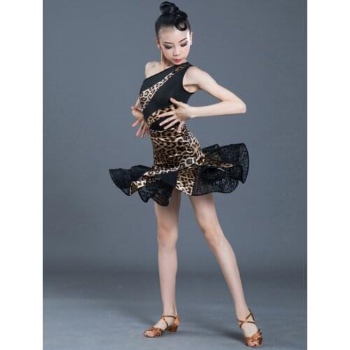 New Latin Dance Costume For Girls Ballroom Salsa Tango Skirts Kid Child Leopard Latin Dance Split Dress With Leotard And Skirt