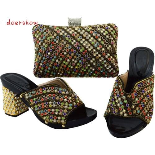 DoershowItalian Style Fashion Ladies Shoes And Bag Set For Party Summer black Color Matching Shoe And Bag Set For Wedding YM1-14