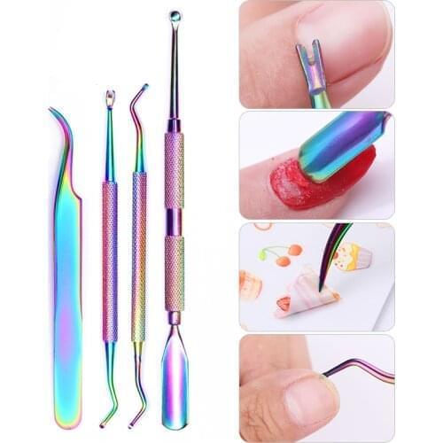Dual-ended Dead Push Clean Remover Colorful Stainless Steel Cuticle Dead Skin Nails Lime UV Gel Polish Nail Art Tools