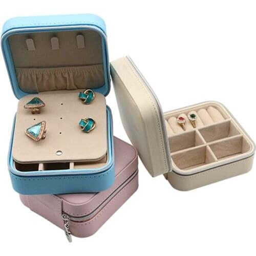 Elegant Zipper Portable Jewelry Organizer Girls Travel Jewelry Case Mini Stud Earrings Rings Storage Box