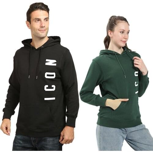 Brand ICON Vertical logo printing warm thick round neck sweatshirt pullover hoodie cotton Hoodies for men women