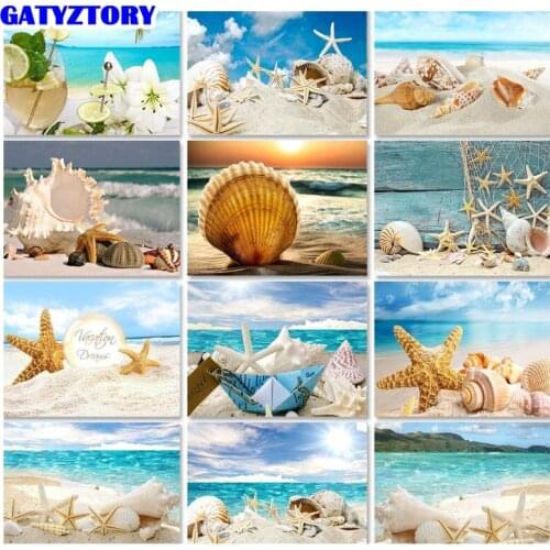 GATYZTORY Frame DIY Oil Painting By Numbers Kit Sand Shell Landscape Acrylic Paint On Canvas Unique Gift Calligraphy Paint 60x75