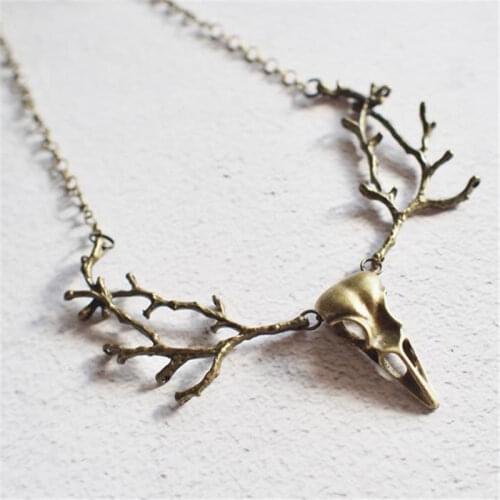 Witch Necklace Witch Jewelry Bird Skull Gothic Statement Raven Choker Necklace branches fantasy forest jewelry